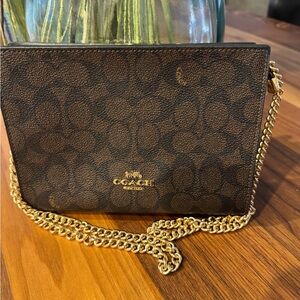 Coach Signature Brown Crossbody Bag with Gold Chain